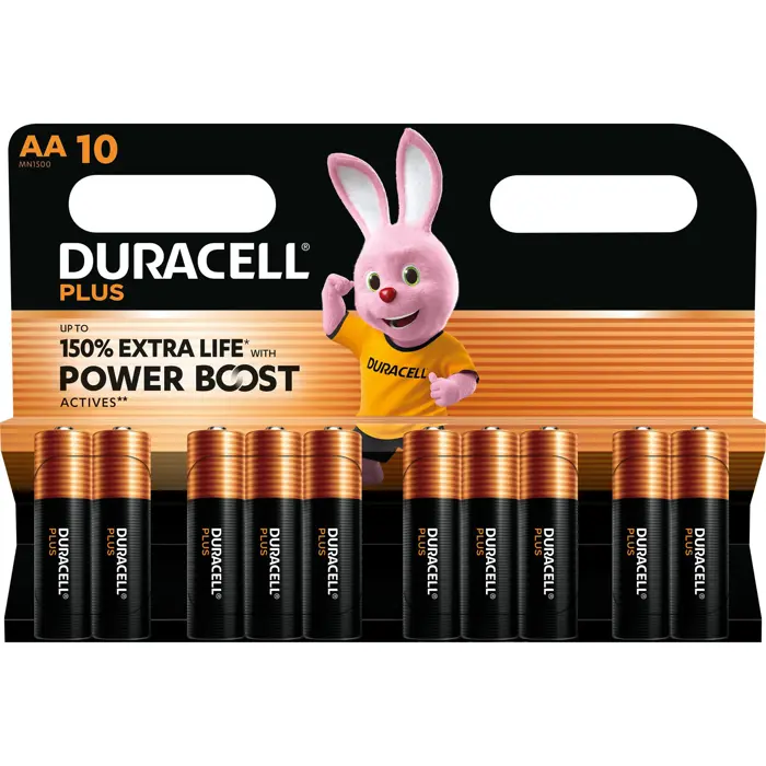 Duracell Plus Alkaline Battery, Mignon AA LR06 1.5V, Extra Life (10 pieces, AA (LR06))