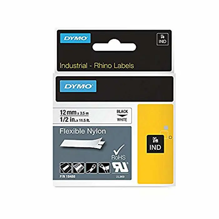 Dymo Rhino Band Nylon black / white 12mmx3,5m