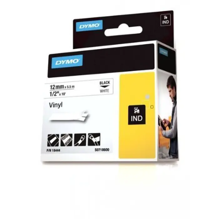 Dymo Rhino Band Vinyl black / white 12mmx5,5m