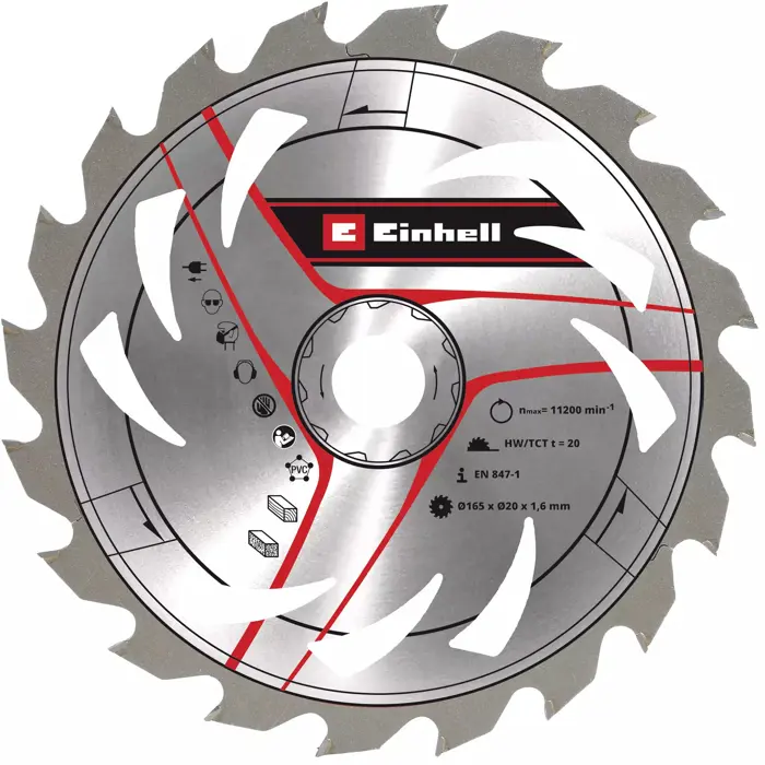 EINHELL circular saw blade HM, O 165 x 20mm, 1.6mm, 20Z for plunge saw TE-PS 165, cordless hand-held circular saw TE-CS 18/165-1 Li etc.