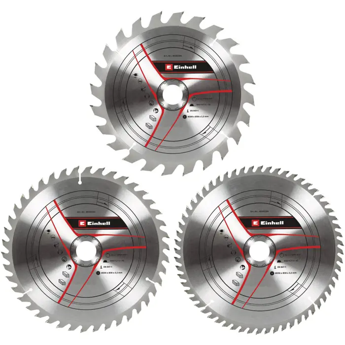 EINHELL circular saw blade set HM, ? 250 x 30mm, 3.2mm, 24Z / 42Z / 60Z 3-piece, for pull-cut and miter saws, table saws