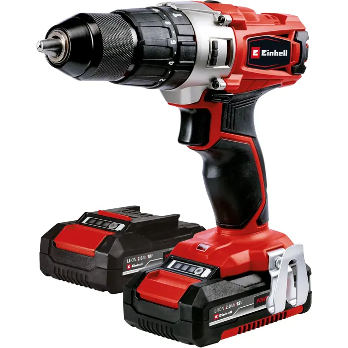 Einhell Cordless Impact Drill TE-CD 18/2 Li-i +64, 18V (red/black, 2x Li-Ion battery 2.0Ah, case + bit drill set)