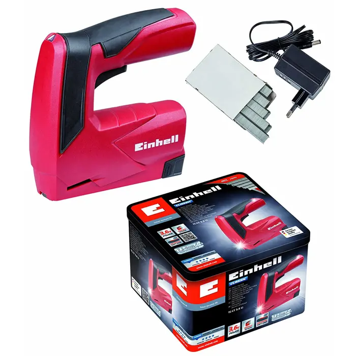 Einhell cordless tacker CT TC-3.6 Li, electric tacker (red / black, Li-ion battery pack 1.3Ah)