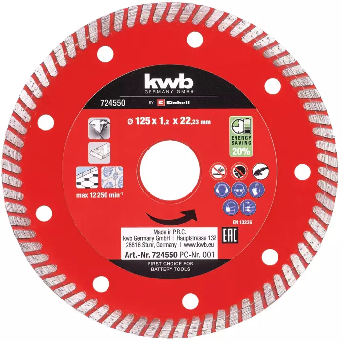 EINHELL diamond cutting disc thin, O 125 x 1.4mm for cordless angle grinders with M14 bore