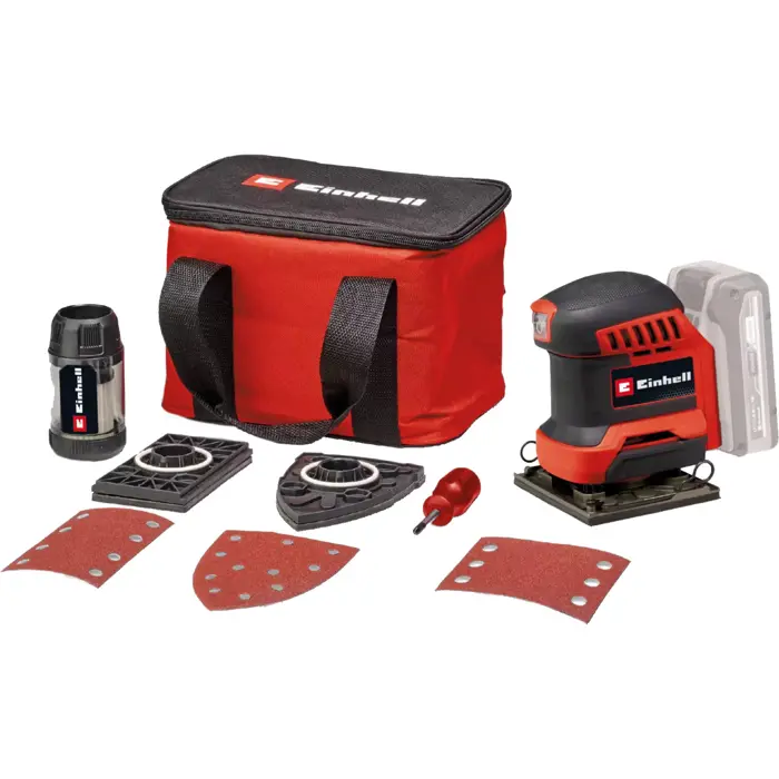 Einhell Power X-Change Cordless Hand Sander TE-OS 18/113 3X Li-Solo, 18 Volt (red/black, without battery and charger, with bag + accessories)