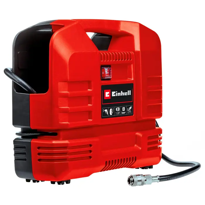 Einhell suitcase compressor TC-AC 190 OF Set (red/black, 1,100 watts, tire inflator, compressed air hose)