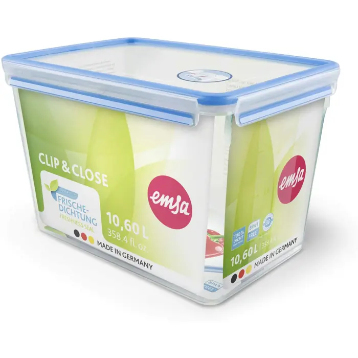 Emsa CLIP & CLOSE food storage container (transparent/blue, 10.6 liters, large format)