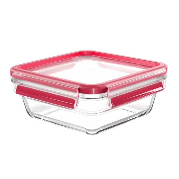 Emsa CLIP & CLOSE glass food storage container 0.8 liters (transparent/red, square)