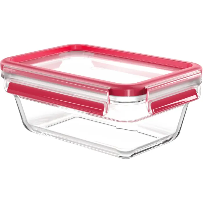 Emsa CLIP & CLOSE glass food storage container 0.85 liters (transparent/red, rectangular)