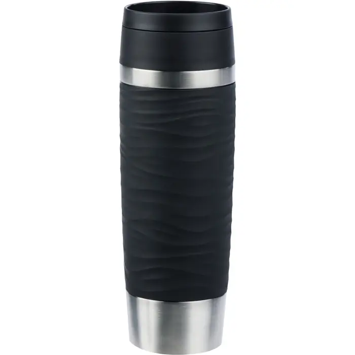 Emsa TRAVEL MUG Waves Grande thermal mug (black/stainless steel, 0.5 liters)