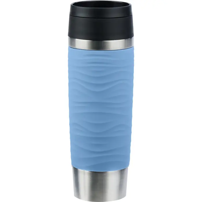 Emsa TRAVEL MUG Waves Grande thermal mug (light blue/stainless steel, 0.5 liters)