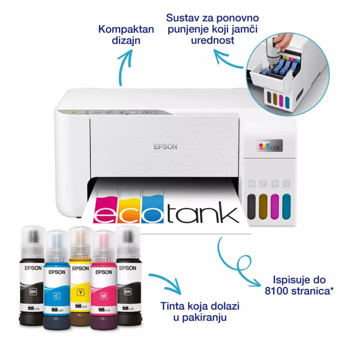 Epson EcoTank L3276 MFP Color A4 pisač, 5760x1440 dpi,10 str/min, USB, Wi-Fi