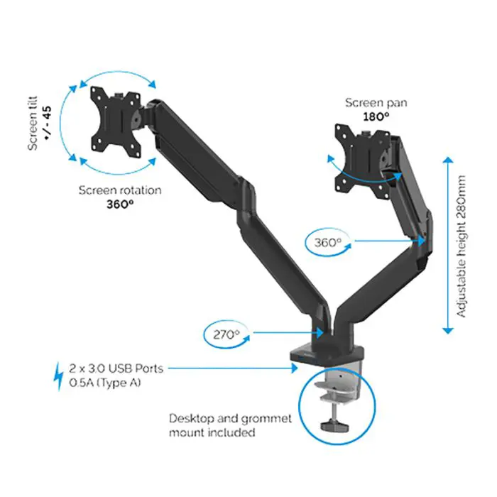 Fellowes Platinum Series™ double monitor mount up to 32" diagonal