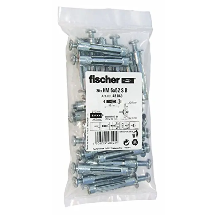 Fischer cavity metal dowel HM 6x52 S B - silver - 20 pieces - with screw