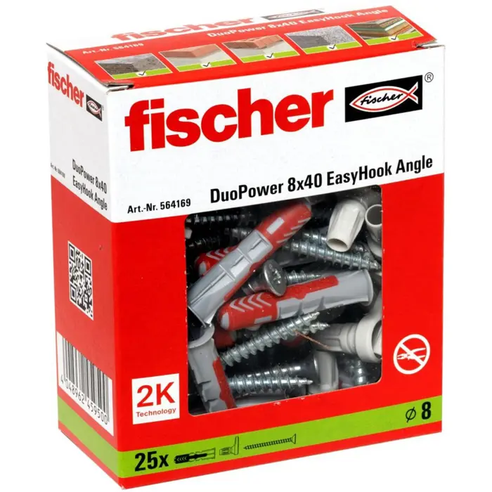 Fischer EasyHook Angle DuoPower 8x40 (white, 25 pieces, with EasyHook angle hook)