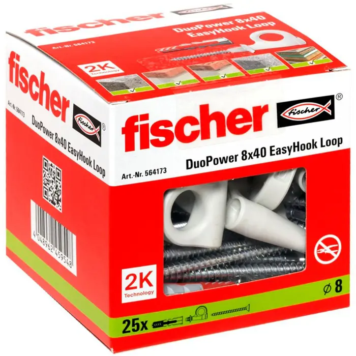 Fischer EasyHook Loop DuoPower 8x40 (white, 25 pieces, with EasyHook eyelet)