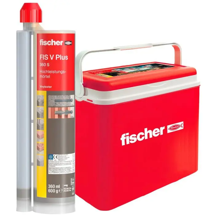 fischer high-performance mortar FIS V Plus 360 S + cool box grey, 8 cartridges of 360 ml each, in passive cool box