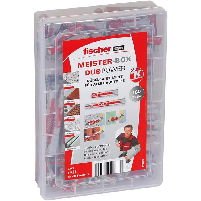 fischer master box DUOPOWER short / long, dowel (light grey/red, 150 pieces)