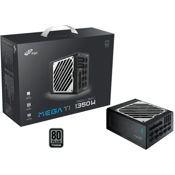 Fortron FSP MEGA TI 1350W (black, 2x 12-pin high power GPU, 6x PCIe, cable management, 1350 watts)