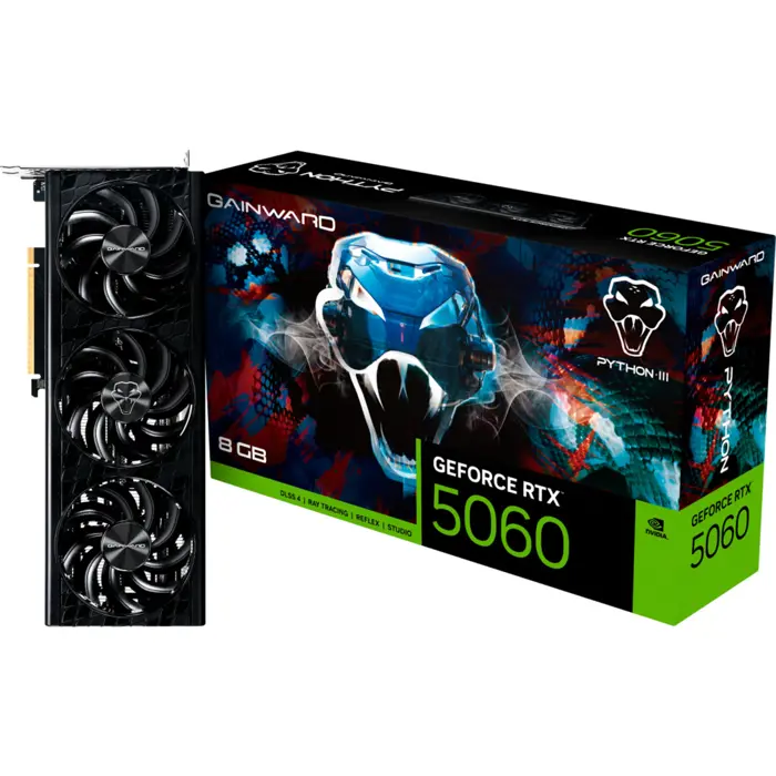 Gainward GeForce RTX 5060 Python III 8GB, graphics card DLSS 4, 3x DisplayPort, 1x HDMI 2.1