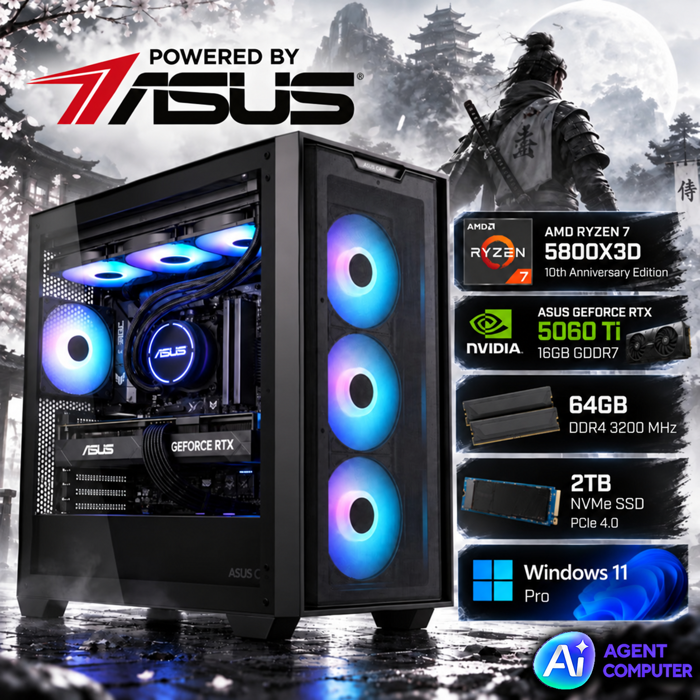 Gaming AI agent START 64 – Ryzen 7 5800X3D, RTX 5060 Ti 16GB, 64GB RAM, 2TB SSD - Powered By ASUS