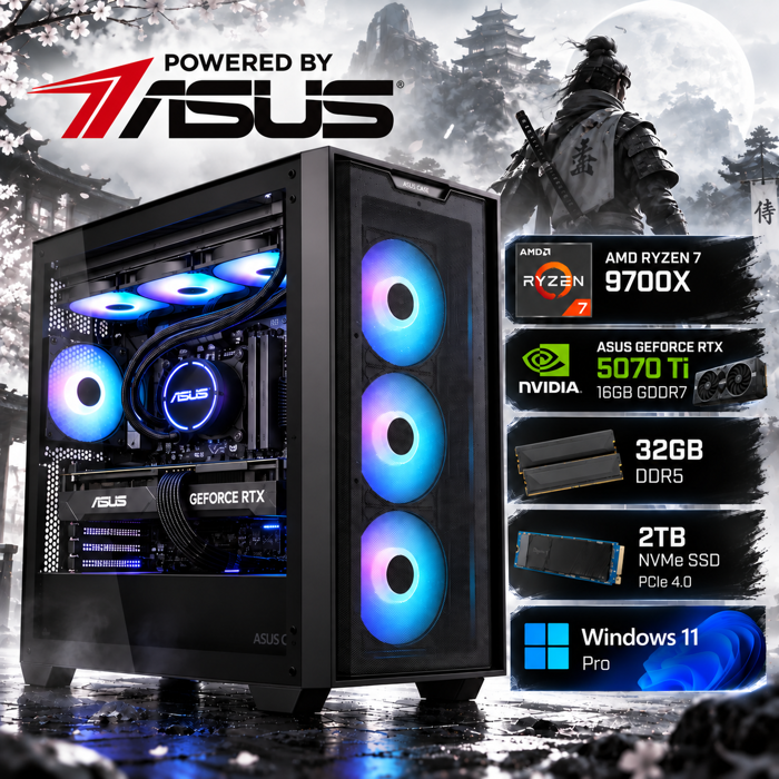 Gaming AI računalo PRO 32 – Ryzen 7 9700X, RTX 5070 Ti 16GB, 32GB RAM, 2TB SSD - Powered By ASUS