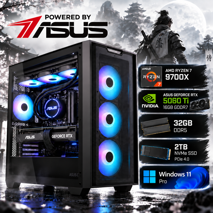 Gaming AI računalo START 32 – Ryzen 7 9700X, RTX 5060 Ti 16GB, 32GB RAM, 2TB SSD - Powered By ASUS