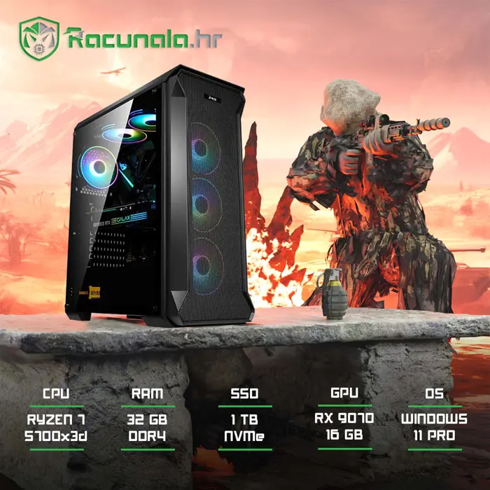 GamingPC Gulag Guardian (Ryzen 7 5700X3D, 32GB DDR4, 1TB SSD, RX 9070 16GB, WiFi) Win11P
