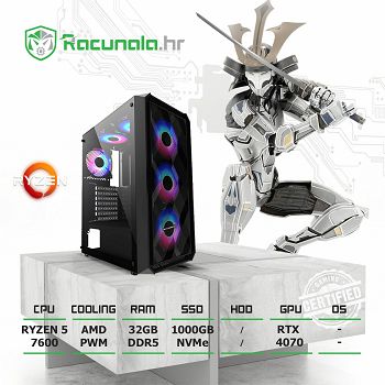 GamingPC Hunter R54070D5 (Ryzen 5 7600, 32GB DDR5, 1TB NVMe, NVidia RTX 4070 12GB, 650W)