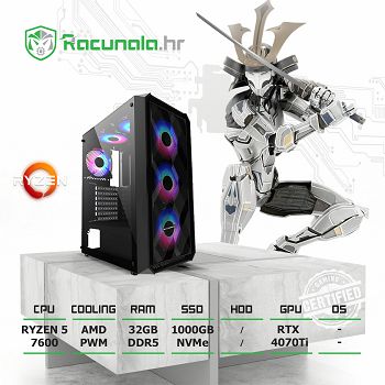 GamingPC Hunter R54070TD5 (Ryzen 5 7600X, 32GB DDR5, 1TB NVMe, NVidia RTX 4070Ti 12GB, 750W)