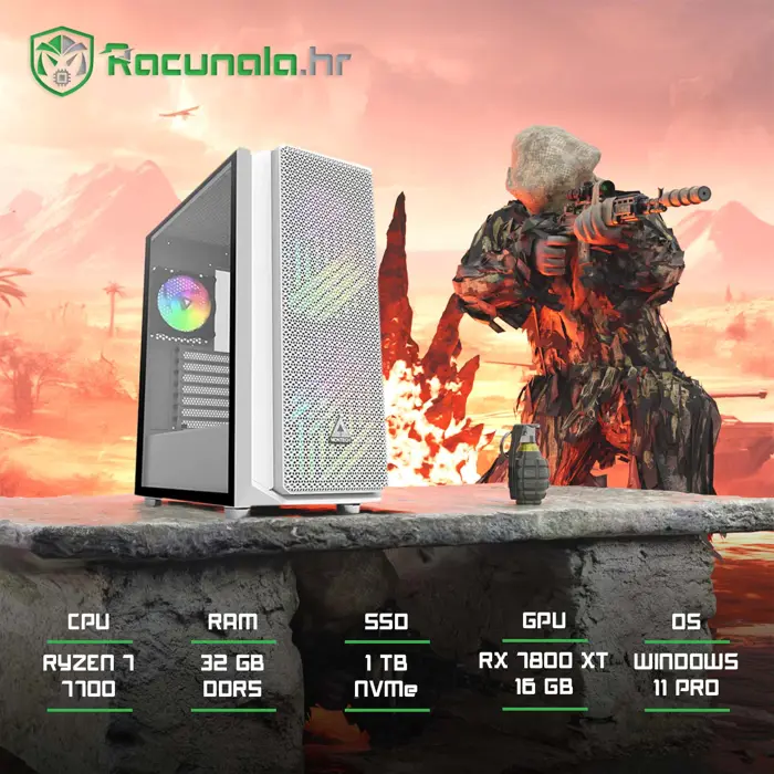 GamingPC Zeon Snow (Ryzen 7 7700, 32GB DDR5, 1TB SSD, RX 7800 XT 16GB, 750W) Win11P