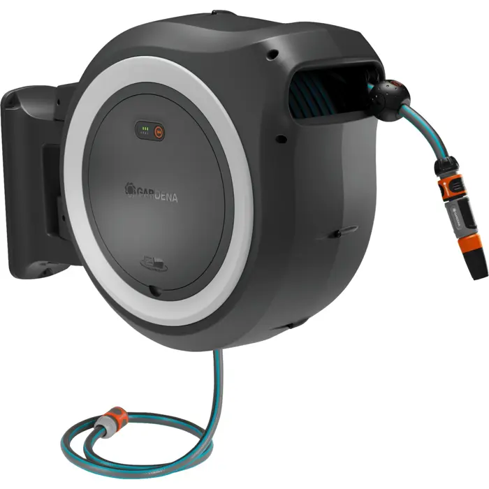 GARDENA battery-powered wall hose box PowerRoll XXL 18V P4A solo, 40 meters, hose reel (grey/white, without battery and charger, POWER FOR ALL ALLIANCE)