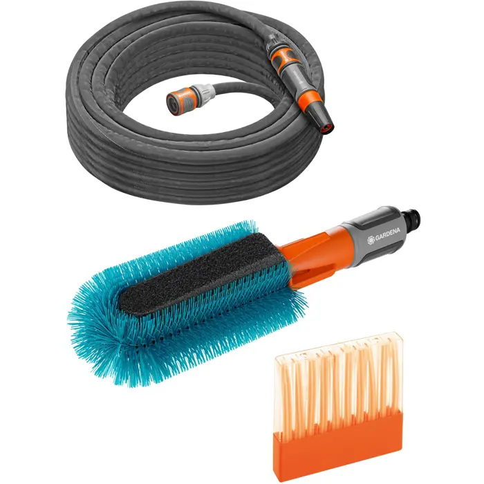 GARDENA Cleansystem bicycle washing set, washing brush (grey/turquoise, incl. 10 soap sticks, hose, cleaning syringe)