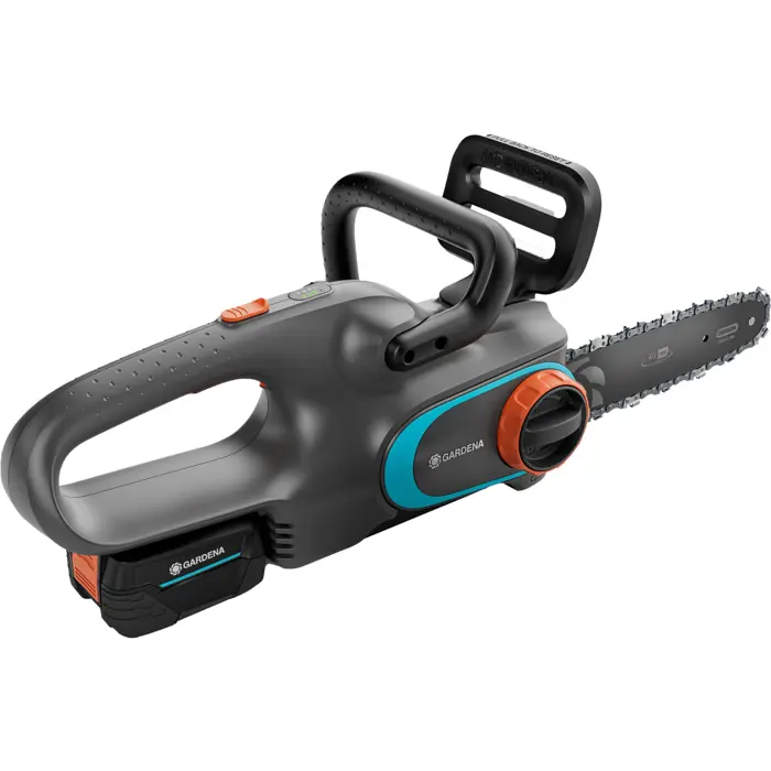 Gardena cordless chainsaw PowerSaw 250/18V P4A Ready-To-Use Set (grey/turquoise, Li-Ion battery 2.5Ah P4A, POWER FOR ALL ALLIANCE)