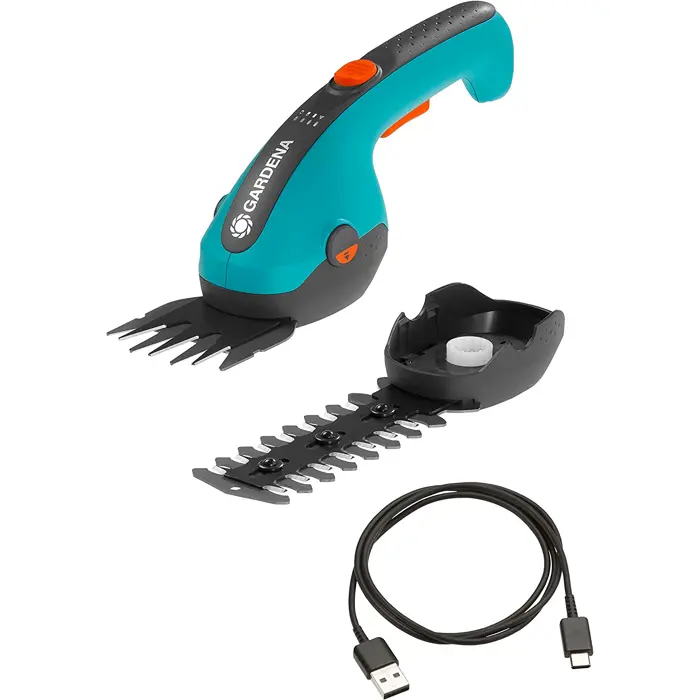 GARDENA Cordless Grass Shears ClassicCut Li, 3.6 volts, set with shrub blade (turquoise/black, Li-ion battery 2.5 Ah)