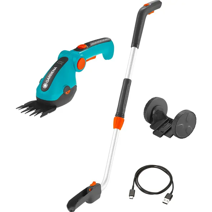 GARDENA Cordless Grass Shears ComfortCut Li Set, 3.6V (turquoise/black, Li-Ion battery 3.0Ah, with telescopic handle and wheels)