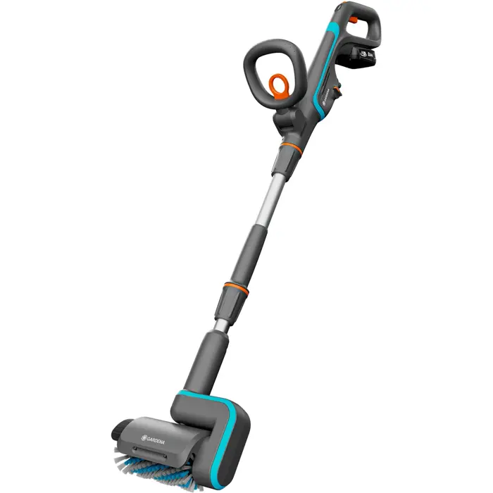 GARDENA cordless multi-cleaner AquaBrush Patio 18V P4A, hard floor cleaner (grey/turquoise, Li-Ion battery 2.5Ah P4A, POWER FOR ALL ALLIANCE)