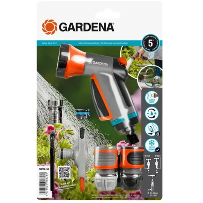 Gardena Indoor Basic Kit, Tap Connector for Indoor Taps (light grey/orange, 13 mm (1/2") - 19 mm (3/4"))