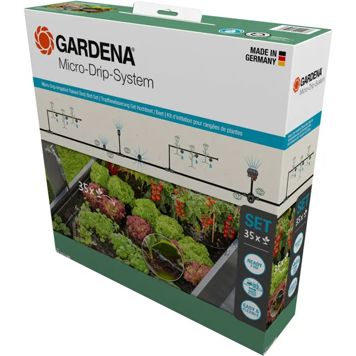 GARDENA Micro-Drip System Drip Irrigation Set Raised Bed/Bed, 35 Plants, Dripper (Black/Grey, Model 2023)