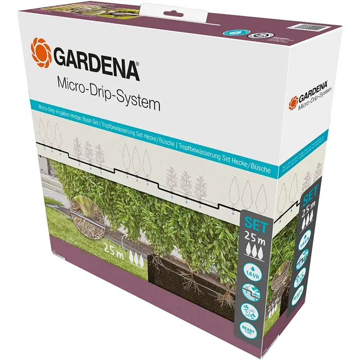 Gardena Micro-Drip-System drip line for bushes/hedges 1.6 l/h, 50 meters, dripper (black, model 2023, above and below ground)