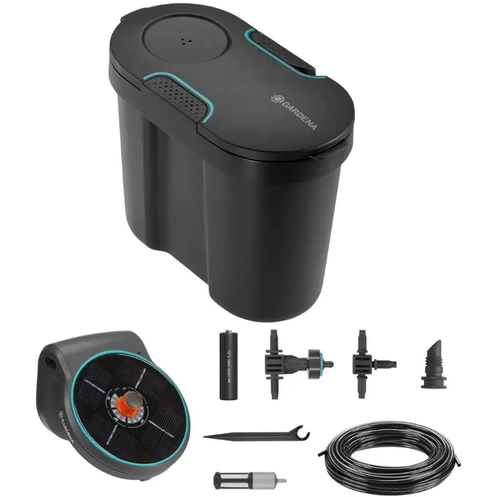 GARDENA Solar Irrigation AquaBloom Set, incl. water tank, irrigation control (grey, for up to 20 plants)