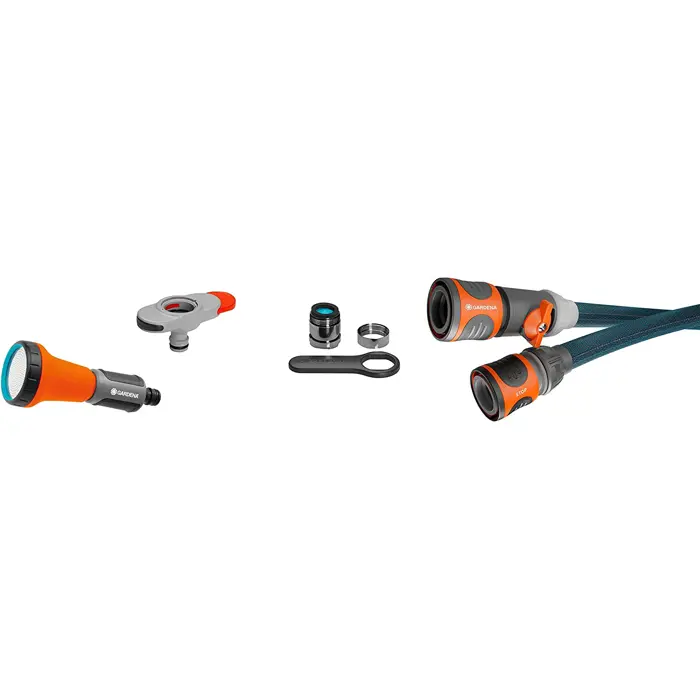 GARDENA Textile Hose Liano Xtreme 1/2", 10 meter set + indoor adapter (dark grey/orange, model 2023, incl. watering nozzle, control valve)