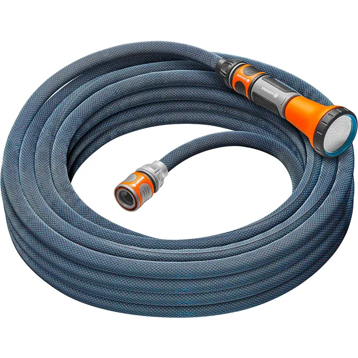 Gardena Textile Hose Liano Xtreme 1/2, 15 meter set (dark grey/orange, model 2023, incl. watering nozzle, 2 tap connectors)
