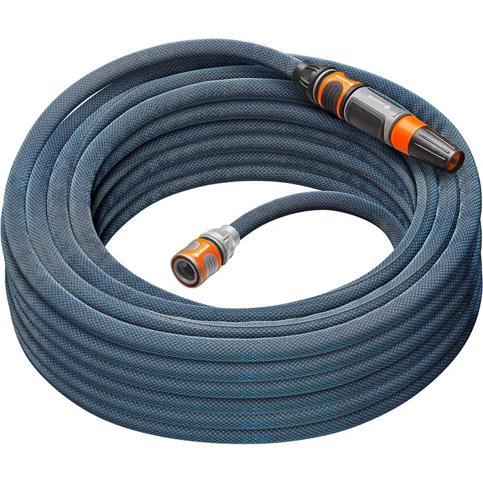 Gardena Textile Hose Liano Xtreme 1/2, 20 meter set (dark grey/orange, model 2023, incl. cleaning nozzle, 2 tap connectors)
