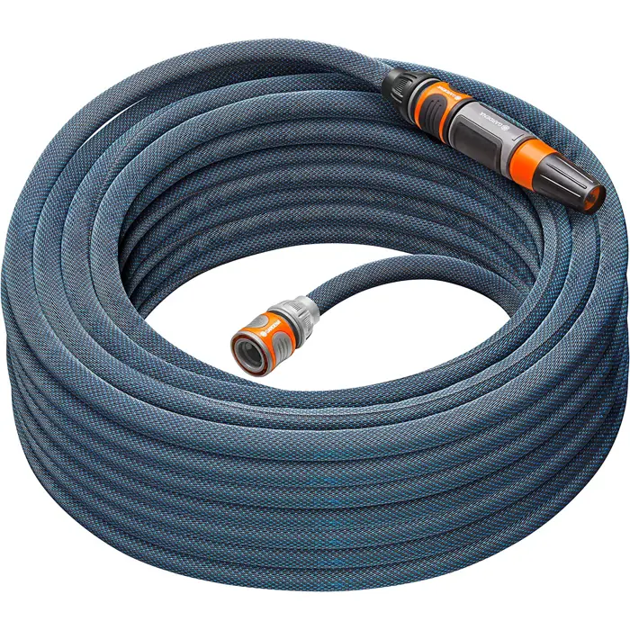 Gardena Textile Hose Liano Xtreme 1/2, 25 meter set (dark grey/orange, model 2023, incl. cleaning nozzle, 2 tap connectors)