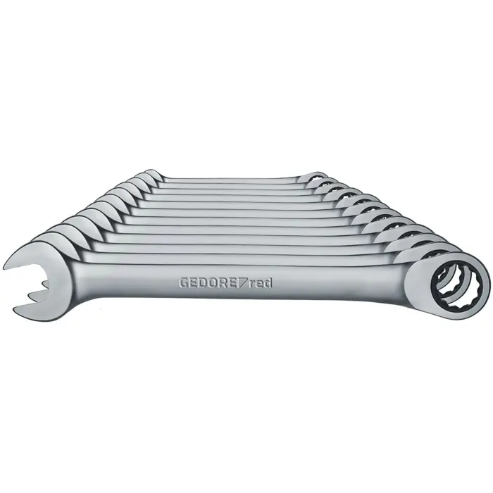 Gedore Red ring ratchet open ended spanner set, 12 parts, wrenches (chrome, SW 8 - 19mm)