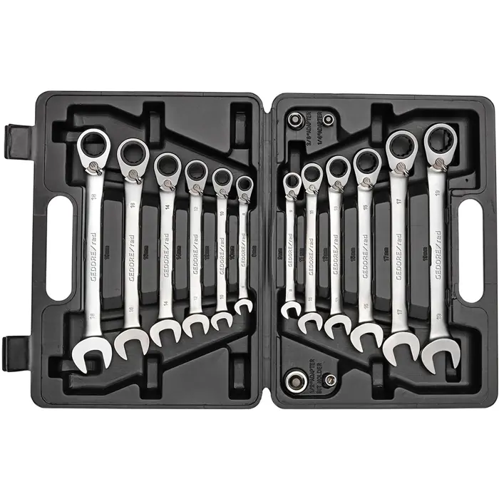 Gedore Red ring ratchet open ended spanner set, 16-piece, wrench (chrome, SW 8 - 19mm)