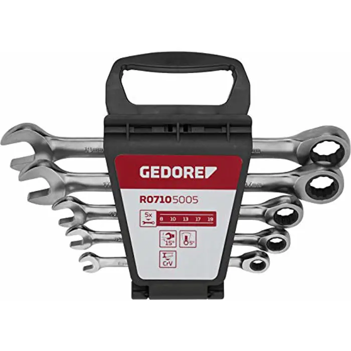 Gedore Red ring ratchet open ended spanner set, 5 pieces, spanner (chrome, SW 8 - 19mm)