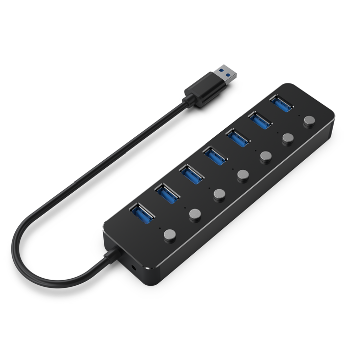 Gembird UHB-U3P7P-01  7-port USB 3.1 (Gen 1) hub with switches, black