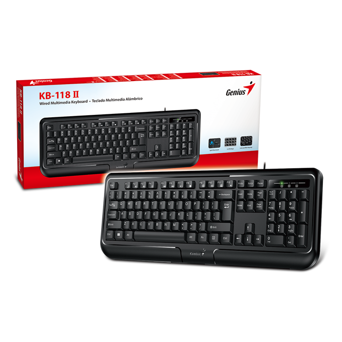Genius KB-118 V2, žična tipkovnica, USB, crna
